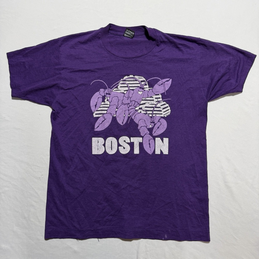 Vintage Fruit of the Loom Best Boston Lobster T-Shirt L Purple Souvenir USA
